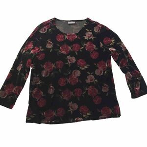 Y2K Notations Velvet Velour Dark Floral Rose Top XL Whimsigoth Romantic Holiday